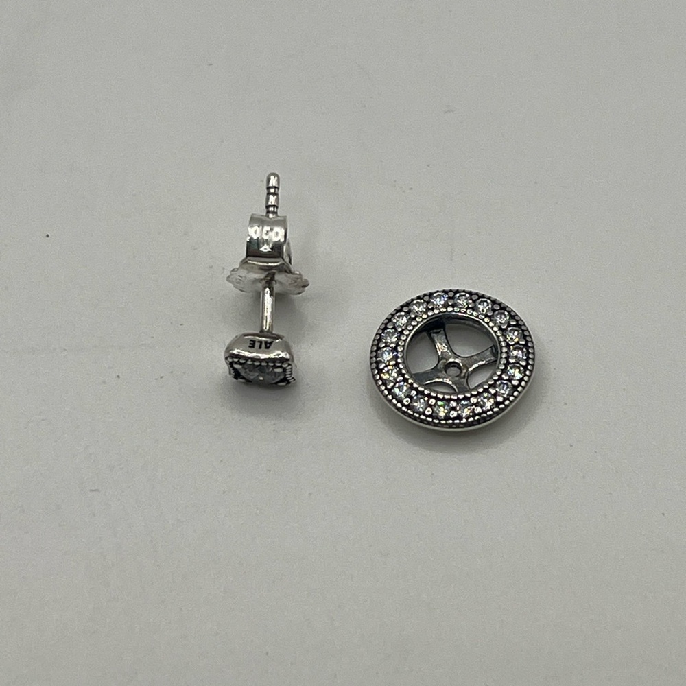 Pandora Sterling Jewelry Suite. Earrings, Necklace and Ring. Cz. - Picture 4 of 9
